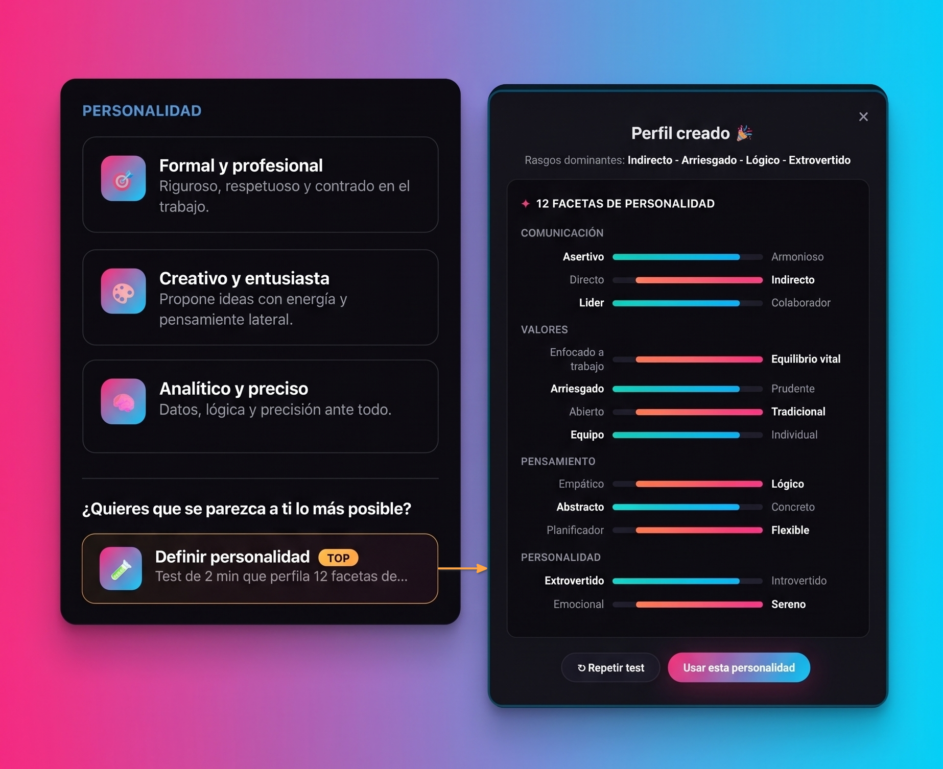 Paso 2: Selecciona la personalidad